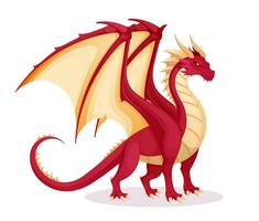 Red fantasy dragon illustration with wings spread, perfect for games, stories, or mythical creature designs. vector