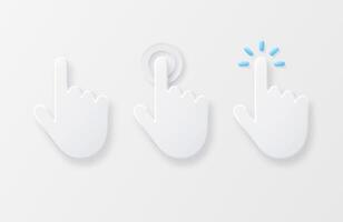 Set of stylish icons of hand pressing a button or pointing with index finger. Touch screen gesture. vector
