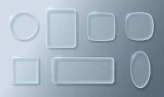 Glass buttons or frames of different shapes. UI element with transparency and blur effect. vector