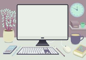 Home office with computer and plants vector