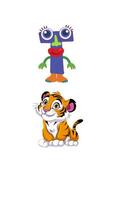 Playful animation introducing the letter T with a colorful character and a cute tiger on a white background video