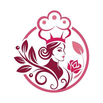 Feminine culinary logo featuring swirling leaf art vector