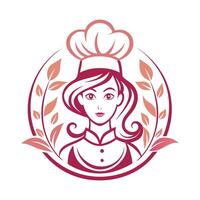 Elegant lady chef logo with decorative laurel vector