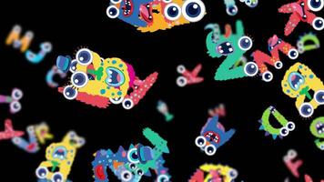 Vibrant, fluffy letters with monster faces animate against a black background, creating a lively and whimsical visual experience video