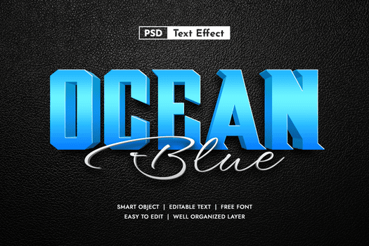 Deep Blue 3D Ocean Text Effect with Elegant Script Font psd