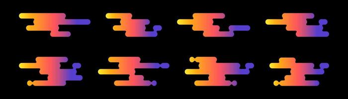 Eight colorful gradient shapes aligned in two rows against a stark black background create a repeating pattern. Japanese cloud motif. vector