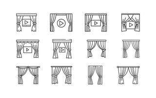 Set of Linear Icons Representing Different Curtain Styles Offering a Versatile Range of Window Decor and Interior Design Elements in Black and White vector