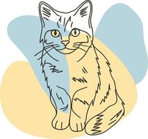 Minimalist Cat Line Art Illustration with Pastel Abstract Background vector