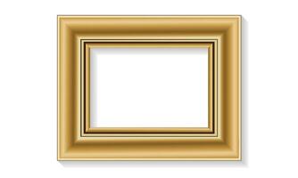 Thick Square Golden Picture Frame with Shadow. Illustration Isolated on White Background vector