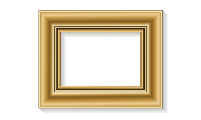 Thick Square Golden Picture Frame with Shadow. Illustration Isolated on White Background