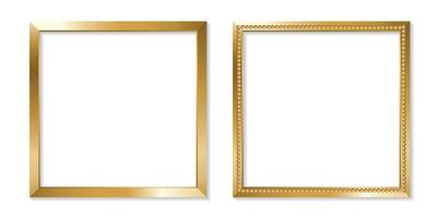 Thin Square Golden Picture Frame Set with Glares and Shadow. Illustration vector