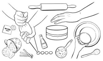Bakery Set with Human Hand Gestures and Food Ingredients vector