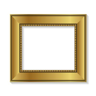 Modern Thick Golden Picture Frame with Shadow. Illustration Isolated on White Background