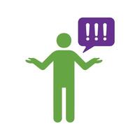 Man with exclamation Massage Icon, Person shrugging with exclamation points in a speech bubble. vector