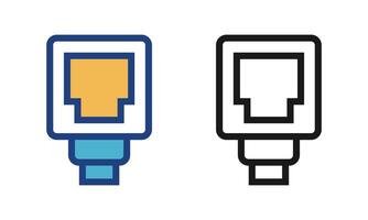RJ45 Network Cable Connector Icon, Flat, Line Art Styles, IT Network Communication Technology Icon. vector