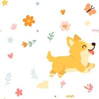 Seamless pattern with funny cartoon corgis dogs. for fabric, textile Illustration vector