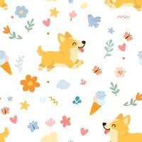 Seamless pattern with funny corgis dogs. vector
