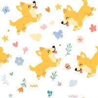 Seamless pattern with funny cartoon corgis dogs. Great for fabric, textile vector