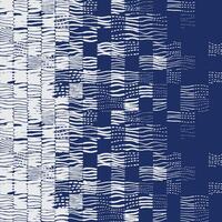 Abstract hand drawn grid brush lines pattern with wavy lines and organic shapes in navy blue and white. Modern textile or wallpaper design with a Japanese and tribal feel vector