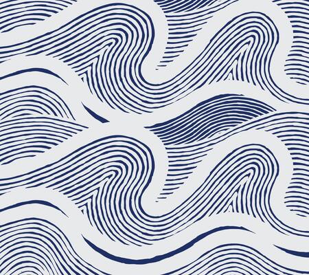Stylized hand drawn wave lines forming a flowing, repetitive pattern. The organic curves and rhythmic contour strokes give a calming and natural visual texture, simple Japanese style background
