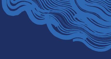 Expressive hand-drawn wave pattern with bold and thin brush strokes. Organic, fluid motion creates a dynamic visual on a deep dual-blue color palette vector