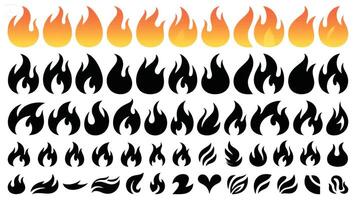 A set of fire flames and symbols on a white background vector