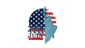 Animation of the Statue of Liberty with American flag and 4th July text, celebrating Independence Day video