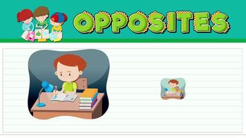 Animated sequence illustrating the contrast between dull and luminous using a child studying at a desk with changing lighting video