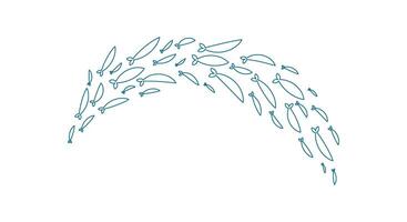 outline fish swim in a lively school. Group of marine creatures forms a charming silhouette. Undersea theme, flat doodle style, perfect for ocean projects. vector