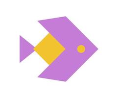 Bold geometric fish icon. Abstract shape symbol of a fish in modern flat style. Y2K element of brutalism, graphic representation, suitable for contemporary design projects. vector