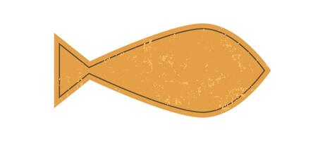 Bold abstract fish sticker. Grunge texture creates a modern icon. This flat shape offers a brutalist element, ideal for contemporary designs, playful graphics, or trendy decoration. vector