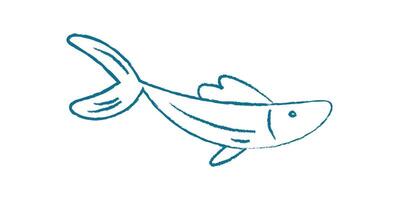 Aquatic fish silhouette doodle. Creative representation of a swimming creature. Underwater life in the ocean, flat style, ideal for educational material or decorative purposes. Chalk and crayon style vector