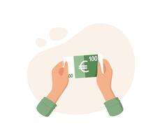 Hand hold euro banknote. Cash in human palm represents payment. Finance concept, digital style, potential usage in financial articles and business presentations. vector