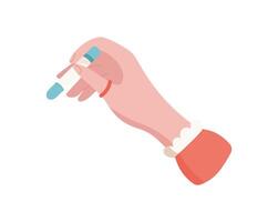 Hand holding chalk. Gesture of a female character with chalk item. Symbol of creativity, cartoon graphic style, potential usage in educational or artistic concepts. vector