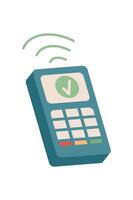Payment terminal tap and pay. Digital tool for cash and card transactions. Finance element, flat style, potential for use in business and banking contexts. vector