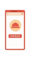 Smartphone app for order payment. Mobile application managing delivery services. Digital device displaying delivery button and order icon. Flat style concept, suitable for online business needs, vector