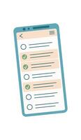A smartphone displays a simple task list app. The app features checkboxes for organizing tasks effectively. This mobile device presents an accessible digital solution, flat style, practical vector
