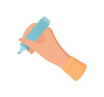 Female hand holding highlighter. Gesture of touch with a highlighter item. Cartoon symbol, flat style, ideal for educational content or creative projects. vector
