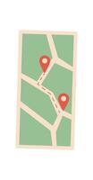 Digital navigation map on smartphone. User application utilized for map and route search. Interactive layout assists user in finding locations, technology concept for online navigation, flat format vector