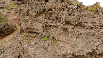 Pan up of eroded limestone cliffs and sky video