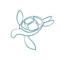 Chalk turtle swims in ocean. Marine creature glides through aquatic world. Underwater doodle style, flat graphic format, suitable for summer themes or aquarium projects. vector