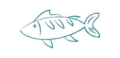 Tuna silhouette doodle. Flat design of a fish shape. Aquatic creature in the ocean, graphic representation with chalk texture, potential for marine projects. Chalk and crayon style vector