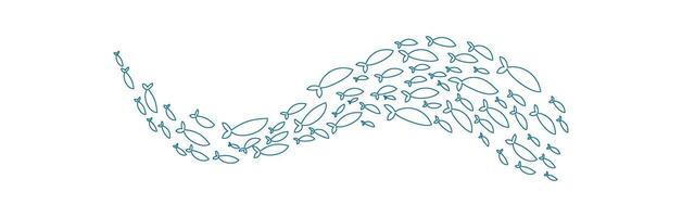 outline fish school pattern. Many aquatic creatures swim in a group. Underwater theme, doodle style, suitable for summer designs. vector