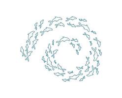 outline fish school pattern. Many aquatic creatures swim in a swirling motion. Underwater life, ocean silhouette, outline style, perfect for marine projects. vector
