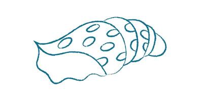 Chalk seashell silhouette. Crayon marine creature with an aquatic shape. Underwater fauna, doodle texture, flat style, ideal for summer projects and educational materials. vector