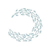 outline fish school pattern. Silhouette of many aquatic creatures swimming together. Ocean life concept, doodle style, suitable for summer projects and marine illustrations. vector