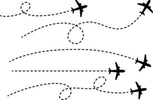 Airplane with dotted flight path vector