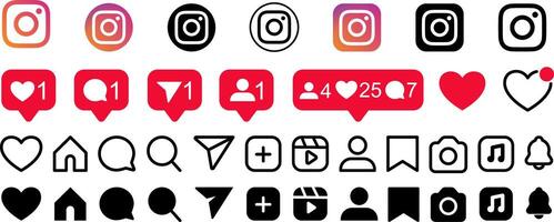 Instagram Icon Set,Like, Love, Heart, Home, Repost, Comment, Follower, Share, Save, Stories, and Social Media Notification Symbols vector