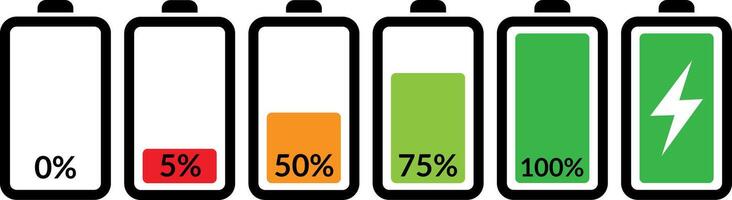 Collection of power level indicators for apps and user interfaces Battery charge symbols vector