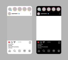Light and dark mode social media mockup template design with blank user interface vector